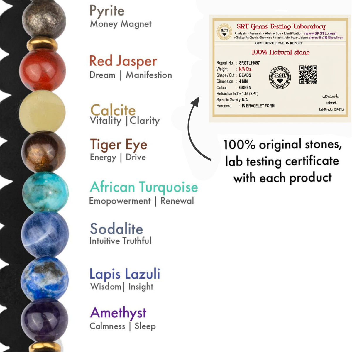 Money Magnet Pyrite 7 Chakra Natural Stone Bracelet