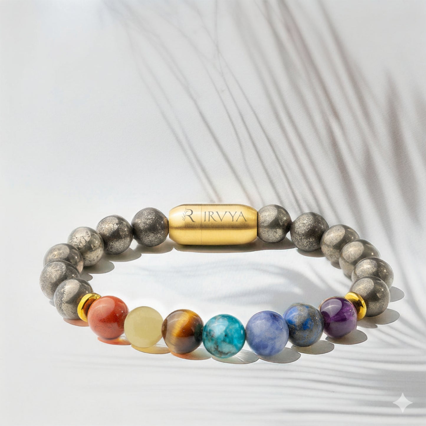 Money Magnet Pyrite 7 Chakra Natural Stone Bracelet