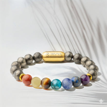Money Magnet Pyrite 7 Chakra Natural Stone Bracelet