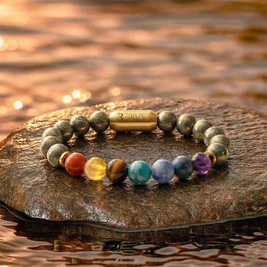 Money Magnet Pyrite 7 Chakra Natural Stone Bracelet (Unisex)