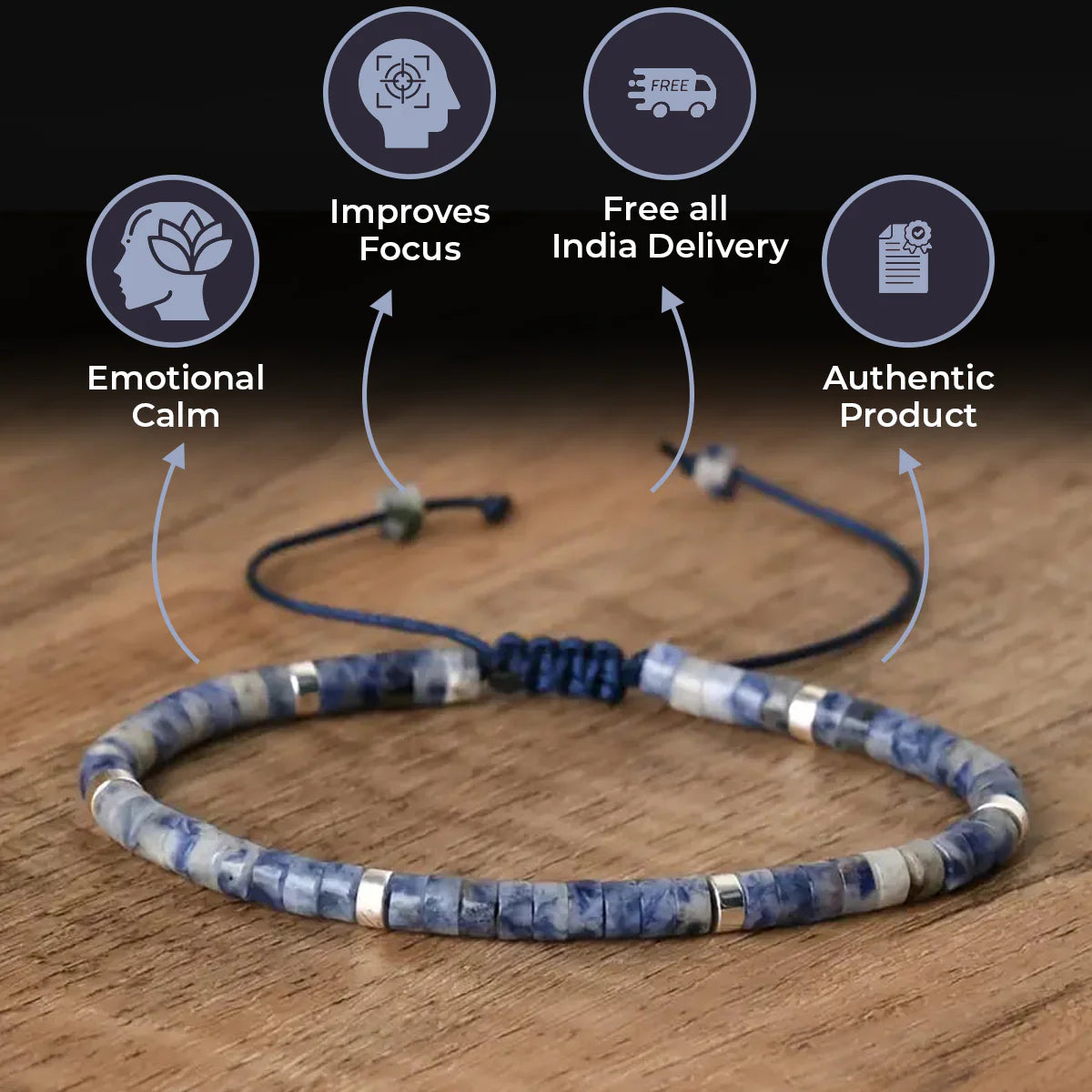 Blue Dot Natural Stone Bracelet For Focus, Protection, and Inner Calm