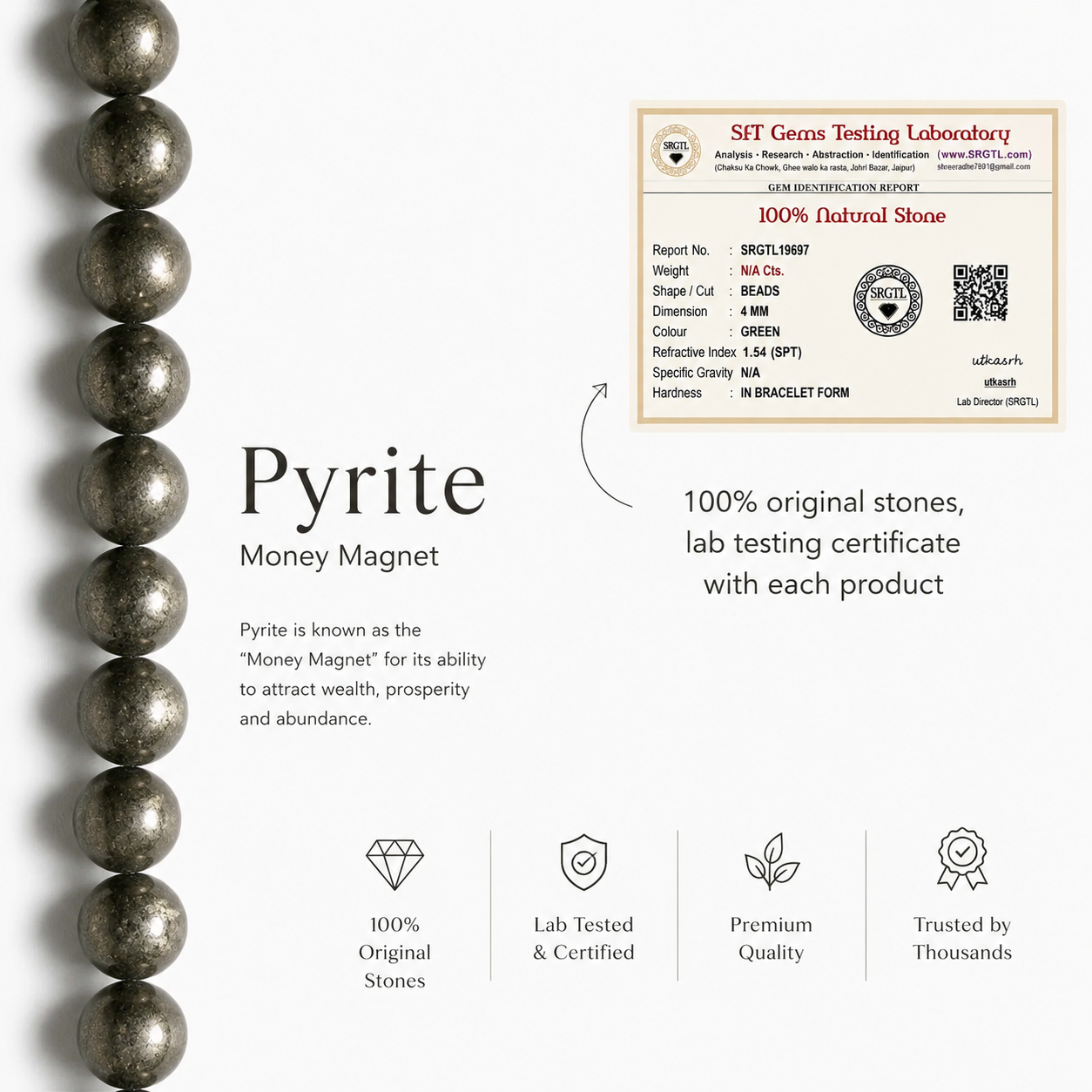Money Magnet Pyrite Natural Stone Bracelet By IRVYA (Unisex)