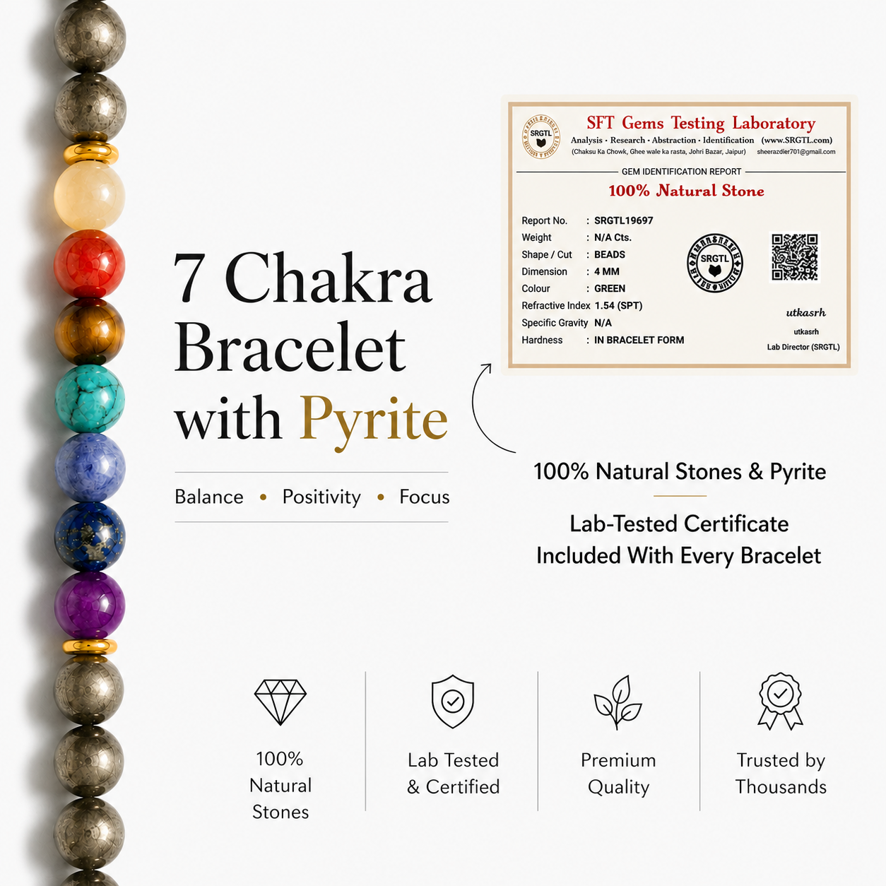 7 Chakra Pyrite Money Magnet Bracelet by IRVYA – Unisex