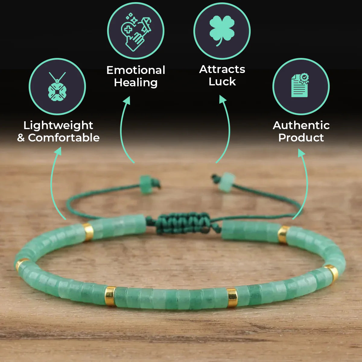Green Aventurine Natural Stone Bracelet for Luck, Prosperity, and Emotional Healing