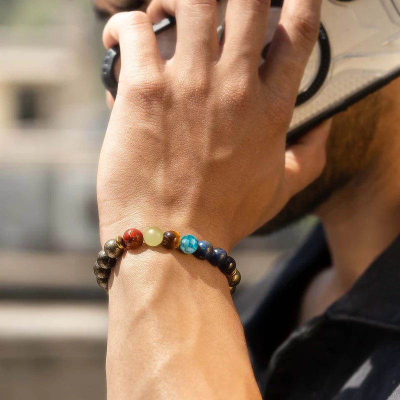 Money Magnet Pyrite 7 Chakra Natural Stone Bracelet (Unisex)